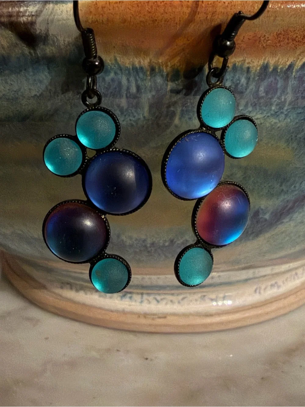 Blue and Teal Bubble Drop Earrings